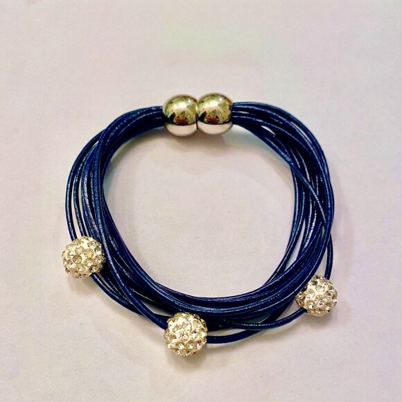 Blue  w Rhinestones Magnetic Clasp Bracelet - Picture 1 of 2